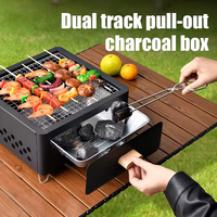 Barbecue au charbon de bois portable d'extérieur en fer thermolaqué avec dispositif de sécurité anti-flamme, facile à assembler et à nettoyer pour le camping et l'utilisation en extérieur