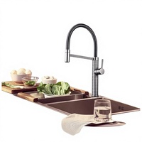 Robinet de cuisine monocommande pressurisé à montage sur plan, avec douchette extractible, anti-éclaboussures, à ressort, pour eau froide et chaude, pour évier, modèle international