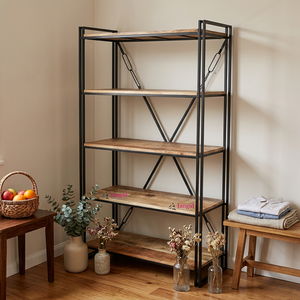 Étagère à livres moderne en fer et en bois, vitrine de présentation, étagère de rangement, meuble léger, artisanat indien fait main - Product Image 3
