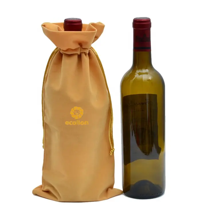 कपड़े कपड़ा शराब बैग भंडारण कस्टम दौर लटकन एकल मखमल शराब के साथ नीचे Drawstring उपहार बोतल बैग
