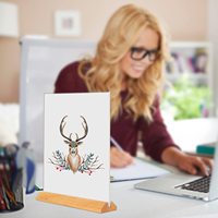 Présentoir de Table Double Face en Acrylique Transparent en Forme de T, Porte-Menu et Porte-Brochures avec Socle en Bois