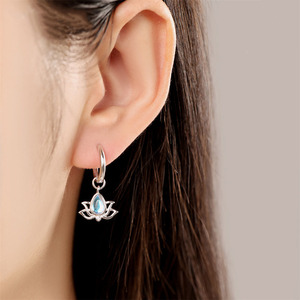 Boucles d'oreilles en argent sterling S925 avec pierre de lune et lotus, tendance, haut de gamme, élégantes, vente en gros, nouveau style, mode de niche - Product Image 6