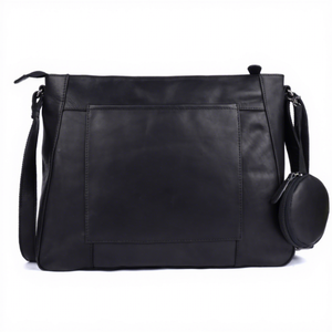Premium Designer Genuine Leather Crossbody Hand Bag Unisex <b>Zip</b> Closure Large Capacity Black Panelled Design Daily Use For Sale - Product Image 2