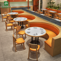 Bancs courbes sur mesure avec table et chaises en bois, ensemble de sièges pour restaurant moderne, café, mobilier commercial