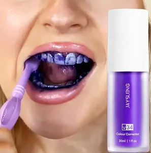 Hot Selling OEM Wholesale Oral Care Clean Mouth Odor Tooth Stain Beauty Teeth Whitening V34 Colour Corrector Purple Toothpaste