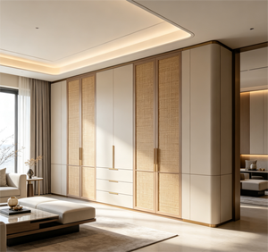 Armoire <span class=keywords><strong>de</strong></span> Plafond Incliné Moderne Écologique <span class=keywords><strong>de</strong></span> Classe E0, en Bois et Rotin, Sur Mesure, avec Coins Arrondis, pour Loft ou Grenier - Product Image 6