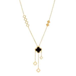 Collares Geométricos Dorados con Colgante de Trébol de Cuatro Hojas Calado en Acero Inoxidable y Cadena a la Clavícula - Product Image 6