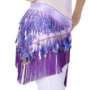 Pañuelo de cadera para danza del vientre con borlas y lentejuelas, falda triangular con monedas, ropa para festivales de música - Product Image 1