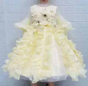 子供用プリンセスドレス、花付きダンスコスチューム、女の子用バースデードレス
