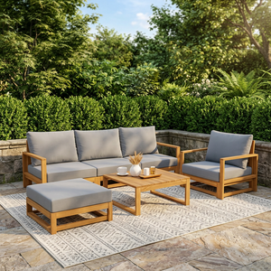 EDEN Ensemble de canapés de jardin contemporains en bois d'acacia, 6 pièces, écologiques, avec coussins imperméables, pliables, pour terrasses et hôtels - Product Image 3