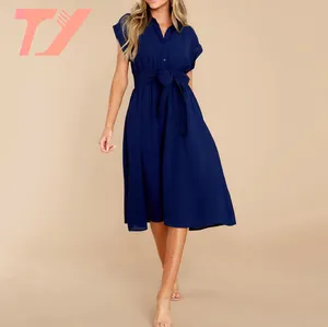 تويوي فستان صيفي قصير الاكمام للنساء فستان طويل كاجوال مناسب للتسوق فستان متوسط الطول رائع الاكمام زمردي اللون