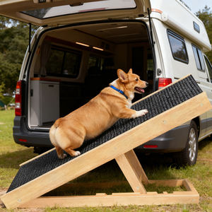 लकड़ी के पालतू जानवर सीढ़ी सीढ़ियों (4 स्तर) बड़े कुत्ते के पालतू जानवर रैंप गैर-पर्ची कालीन के साथ एडजस्टेबल - Product Image 3