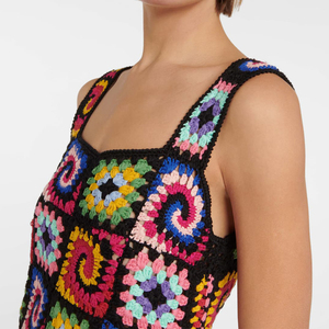 CaiNan benutzer definierte Großhandel handgemachte Vintage gestrickte Damen Pullover Kleid Strand Boho kariert <span class=keywords><strong>Patchwork</strong></span> häkeln Mini kleid - Product Image 3