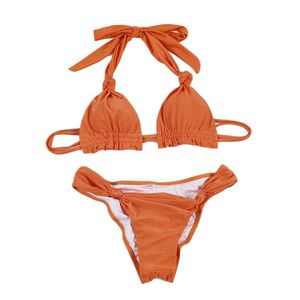 <span class=keywords><strong>Maillot</strong></span> <span class=keywords><strong>de</strong></span> <span class=keywords><strong>bain</strong></span> deux pièces sexy <span class=keywords><strong>noué</strong></span> couleur unie 2024, style européen et américain, en polyester/nylon brillant, avec soutien-gorge intégré - Product Image 5