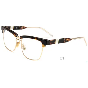 Acetate Metal Frames Top Quality Optical Eyeglasses Brown Line Textured Spectacles