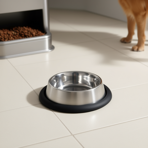 Mangeoire pour animaux de compagnie en acier inoxydable de 1,75 L avec anneau en caoutchouc, diamètre de 20 cm, design de bol moderne - Product Image 3