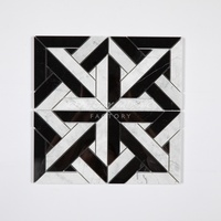 Mosaïque en marbre artistique géométrique noir et blanc Centurymosaic, motif carré personnalisable, mosaïque en pierre naturelle, médaillon de sol