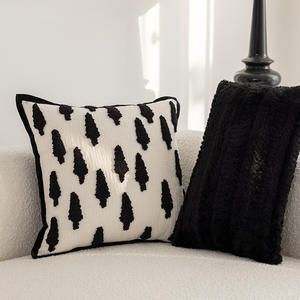 French Style Black Velvet Pillowcase Square Embroidered Chenille <b>Cushion</b> Cover Home Decor 100% Velvet Abstract Geometric Pattern - Product Image 1