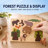 Puzzle en bois sur le thème des animaux de la forêt avec animaux et arbres amovibles - Jouet éducatif pour les enfants de 2 à 4 ans - Unisexe