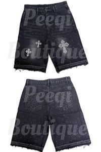 Peeqi CH0423 Nouveaux Shorts en <span class=keywords><strong>Jean</strong></span> Été 2025 <span class=keywords><strong>Femme</strong></span>, Style Hip-hop Tendance, <span class=keywords><strong>Jean</strong></span> Coupe Droite avec Strass et Paillettes, Shorts en Denim pour <span class=keywords><strong>Femme</strong></span> - Product Image 3