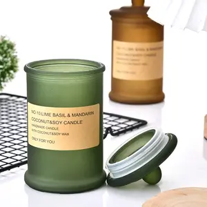 彩色香味H形圆筒厚玻璃蜡烛罐，带玻璃盖玻璃茶盒，带气密盖