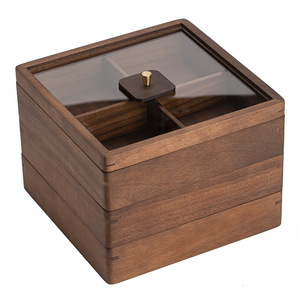 Plateau rectangulaire multifonctionnel en bois de noyer à quatre compartiments avec couvercle pour le rangement de thé et de collations, idéal pour la maison, le salon, le Nouvel An chinois - Product Image 5
