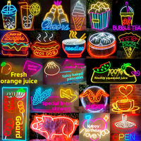 Enseigne lumineuse LED néon en forme de hamburger, thé au lait, frites, ramen, poulet frit pour stand publicitaire et décoration de marché nocturne