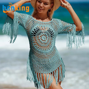 Ehanking Robe en crochet pour femme Sexy Hollow Out Knitted Bikini Beach Swimsuit Cover Ups with Fringe Trim - Product Image 6