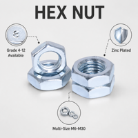 Mur Baut Hexagonal Metrik DIN 934 Baja Karbon Galvanis/ Lapis Seng Kelas 4 8 M6 hingga M30 Tugas Berat untuk Penggunaan Teknik Industri