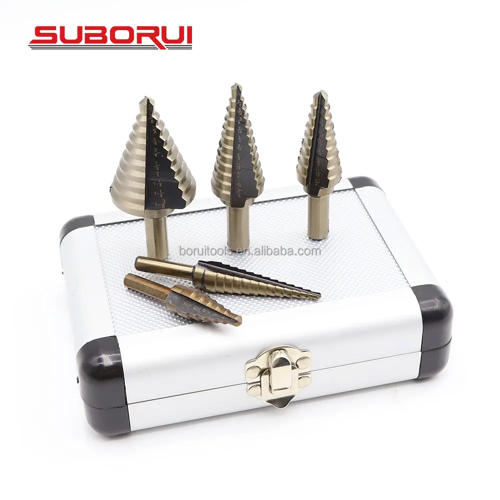 SUBORUI 5Pcs Hss 4241 Hex Shank Step Cone Drill 50 Tailles Multiple Hole Up Bits Unibit 3 ailes Step Drill Bit Set