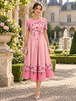 Robes plissées mi-longues à col rond et manches courtes imprimées numériquement, style Miyake, élégantes et décontractées, grandes tailles pour femmes - Vente en gros
