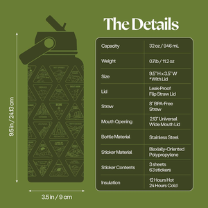 Bouteille d'eau de voyage officielle « Liste des 50 États » avec autocollant spécial parcs nationaux, étanche, en acier inoxydable, grande taille - Product Image 3