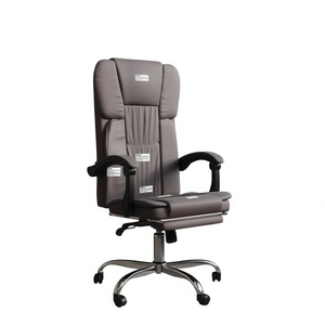 <b>Grey</b> Reclining Office <b>Chair</b> Pu Leather Metal Base Adjustable Armrest Executive <b>Chair</b> Swivel <b>Desk</b> <b>Chair</b> - Product Image 1