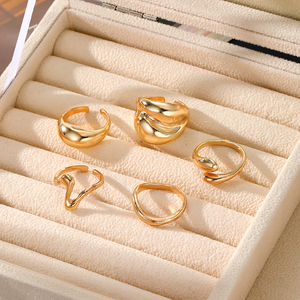 5pcs/set Punk Style Irregular <b>Ring</b> Geometric Design Cross <b>Ring</b> Trendy Gold Color <b>Chunky</b> <b>Rings</b> Set for Women - Product Image 6