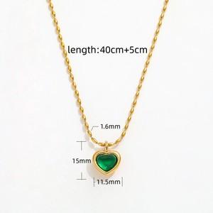 Collana Joolim Jewelry con Pendente a Cuore in Acciaio Inossidabile Placcato <span class=keywords><strong>Oro</strong></span> 18K <span class=keywords><strong>e</strong></span> Zircone Verde, Catena a Grani, Collane Trendy da Donna - Product Image 5