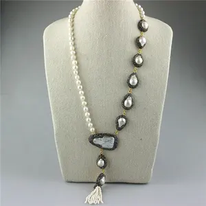 CH-JBN0352 handmade knot freshwater pearl bead necklace,fashion jewelry pearl tassel pendant necklace,wholesale bead necklace