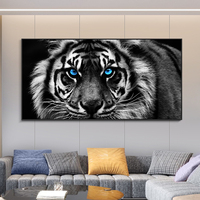 Tableaux décoratifs haut de gamme en noir et blanc, tête de tigre, art mural animalier pour la décoration intérieure, peintures de tigre.