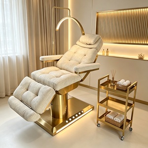 Lit de beauté électrique de luxe avec base dorée, esthétique, inclinable, pour extensions de cils, réglable, pour spa et massage, avec LED - Product Image 1
