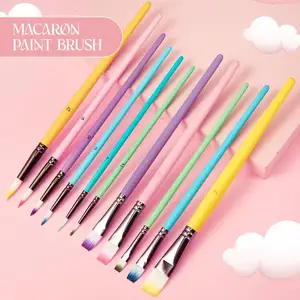 Hot Selling Paint Brush Kit 6 Pcs Set Nylon Hair Wood Macaron Color Handle Artist Oil Water Color Acrylic Paint Brush Set