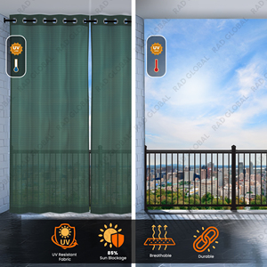 Achetez des rideaux d'extérieur imperméables vert forêt en tissu polyester teint dans la masse pour les espaces patio et balcon - Product Image 4