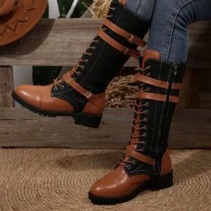 Bottines pour femmes grandes tailles, nouvelle collection automne-hiver, style européen, bout rond, boucle de ceinture en cuir, talon carré - Product Image 4