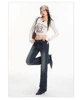 Celana Denim Wanita Model Slim-fit Sedikit Melebar Gaya Musim Gugur, Elastis, Bernapas, Anti-Luntur, Vintage, Ukuran Besar, Jeans Cuci