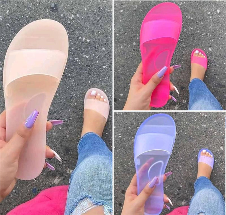 2021 Summer Slides Slippers Non-slip Women Crystal Jelly Sandals Soft Slides Ladies Beach Shoes