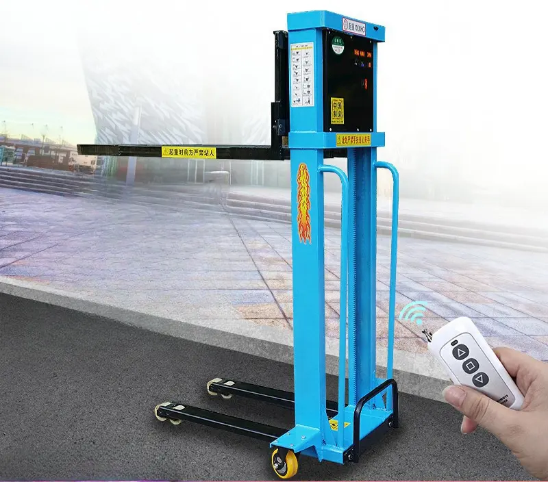 Pallet Stacker Thủy Lực Tay Nhỏ Điều Khiển Từ Xa Xe Nâng Điện Của Nhãn Hiệu Xách Tay 500 Kg 1000Kg Tay Đẩy Xe Nâng