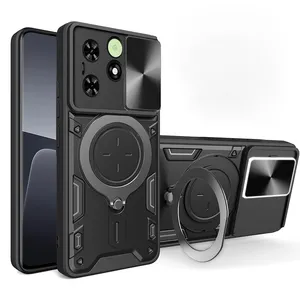 स्लाइड कैमरा कवर और किकस्टैंड मोबाइल फोन केस कवर के साथ टेक्नो स्पार्क गो 2024 स्पार्क 20 स्पार्क 20सी के लिए फंडास डी टेलीफोनो