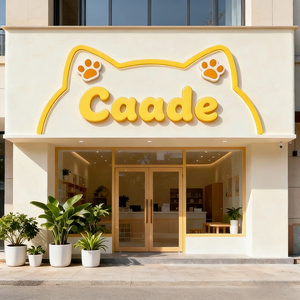 Negozio di articoli per animali domestici in <span class=keywords><strong>stile</strong></span> carino con decorazioni a righe gialle brillanti + vetrina espositiva ad arco con ripiani - Product Image 3