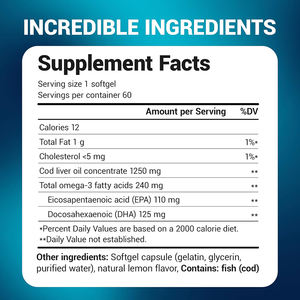 Huile de foie de morue et oméga-3 de HAUTE QUALITÉ (EPA & DHA) en gélules souples – Favorise la santé cardiaque, la fonction cérébrale et renforce l'immunité - Product Image 6