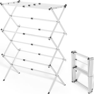 Tendedero Plegable Portátil de Tres Niveles en Forma de X para Uso en Balcón, Color Blanco Gris - Product Image 5