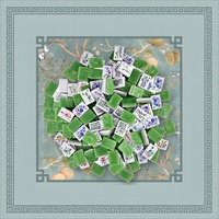 Jeu de Mahjong Américain de Luxe en Bois, 160 Tuiles en Acrylique Effet Marbre, Tapis de Jeu Antidérapant Bleu Vert Motif Botanique, Prêt pour 4 Joueurs, Idéal pour les Clubs