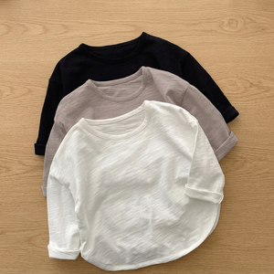 Chemise en coton tricoté unisexe à col rond et manches trois quarts, couleur unie, décontractée, respirante, coupe classique, lavable en machine - Product Image 6